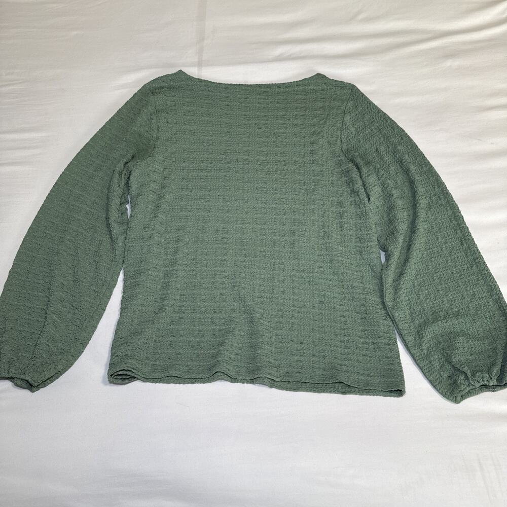 Chicos 2 Long Sleeve Round Neck Textured Stretch Green Blouse Womens Size L EUC - Picture 9 of 10